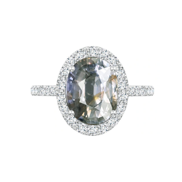 Anillo diamantes halo y  brazo