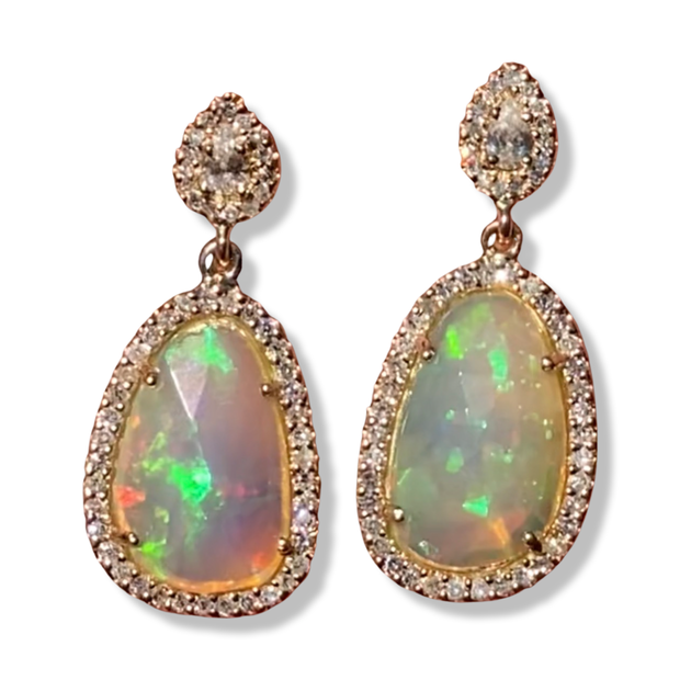 Aretes ópalos y diamantes