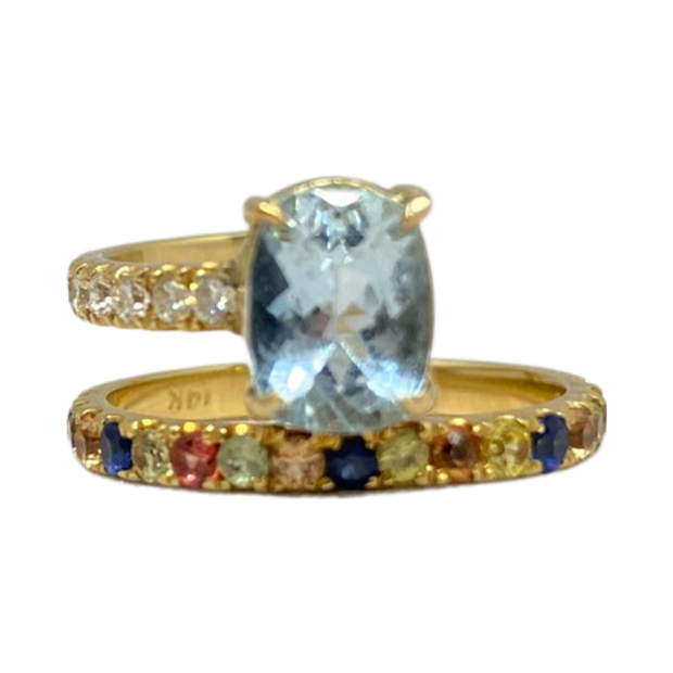 Anillo y medio aguamarina