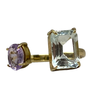 Anillo aguamarina y zafiro morado